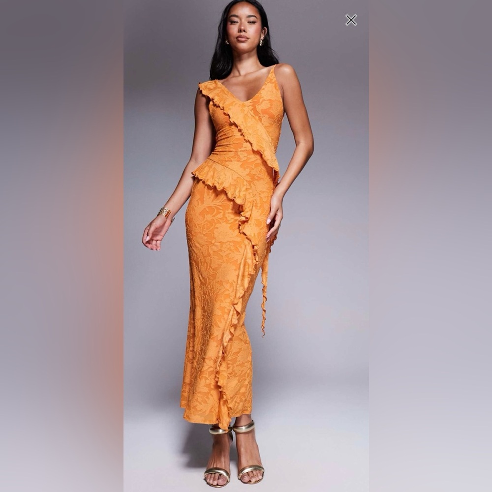ASOS design devore ruffle strappy back maxi dress